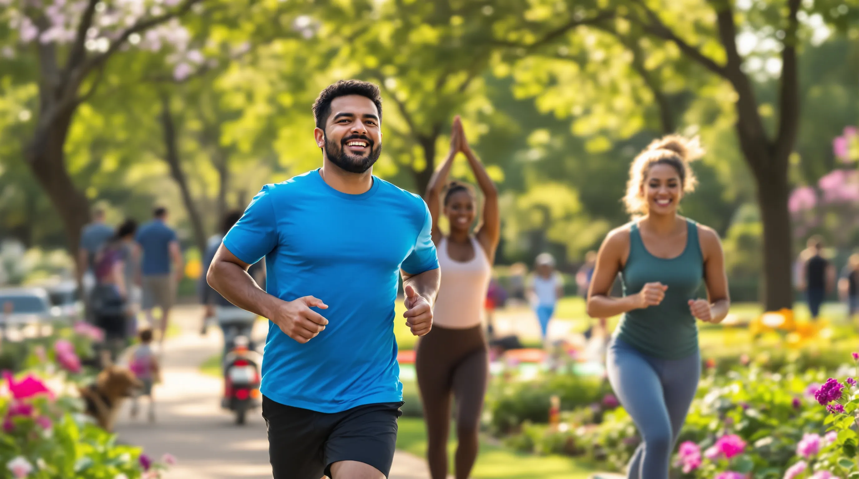 diverse individuals engaging in various activities in a lively urban park.